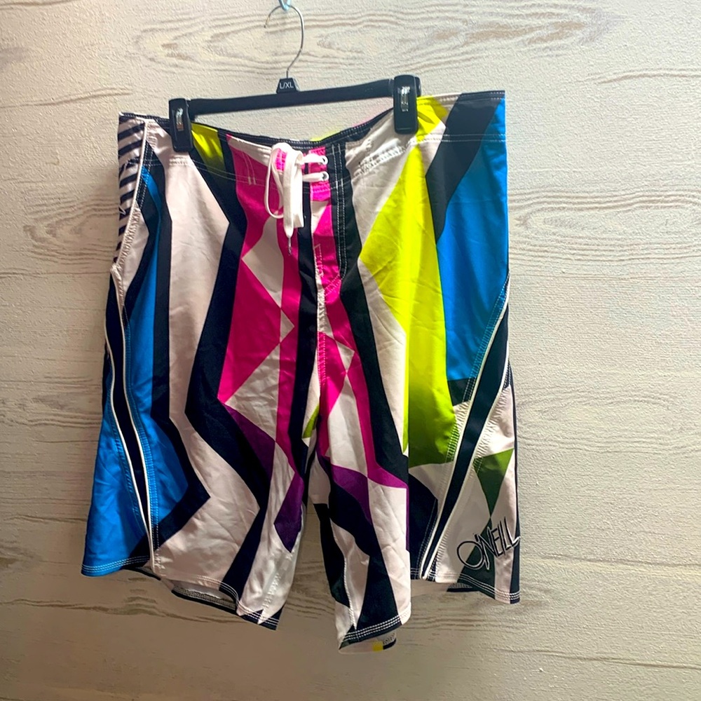 Oneill Superfreak graphic board swim shorts zip pocket size 36